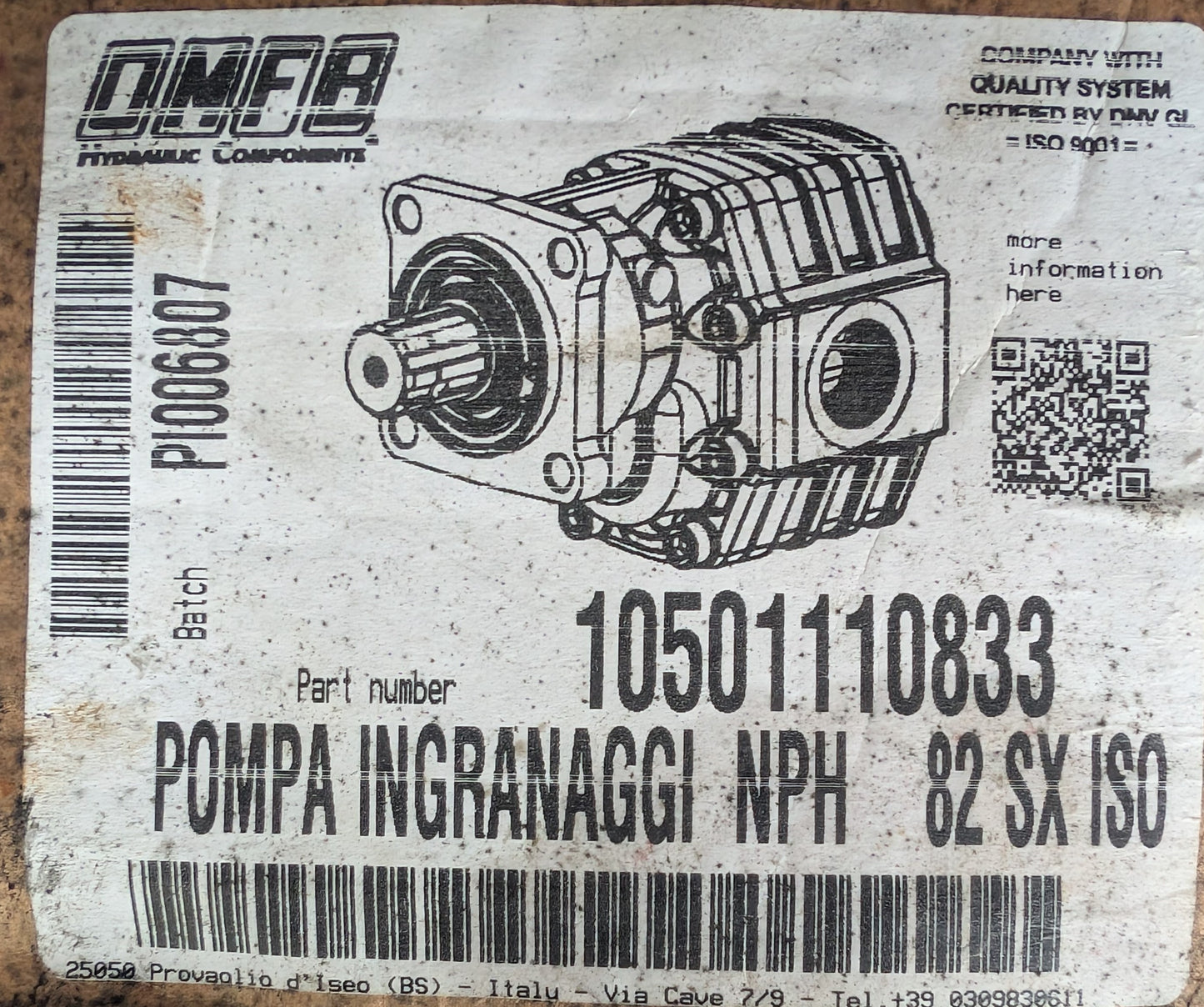 OMFB gear pump NPH82 SX ISO - 10501110833 - for commercial tipping applications